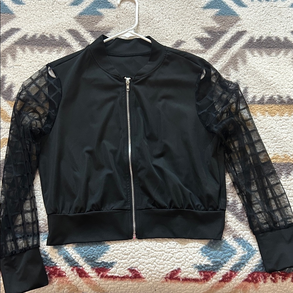 SHEIN Black Bomber Jacket with Sheer Sleeves
